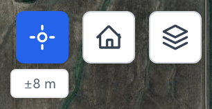 The three buttons at the top of the map: My location, Home, and Layers